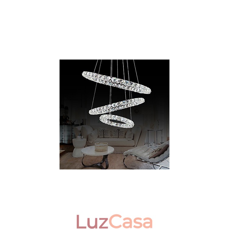 Luminária pendente moderna contemporânea de cristal cromado de metal de 44 W