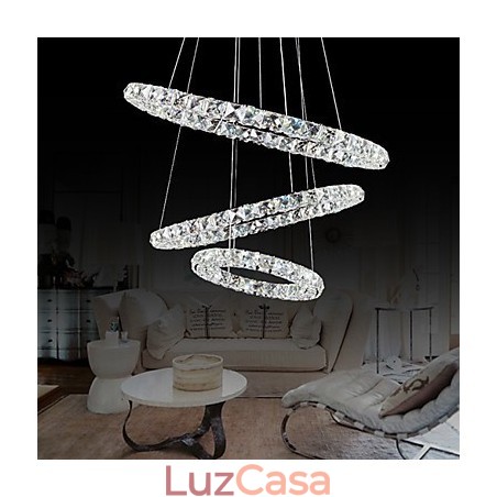 Luminária pendente moderna contemporânea de cristal cromado de metal de 44 W Luminária pendente moderna contemporânea de cristal cromado de metal de 44 W