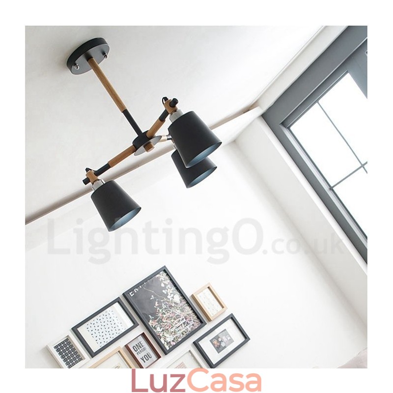 Lustre de madeira contemporâneo moderno de 3 luzes