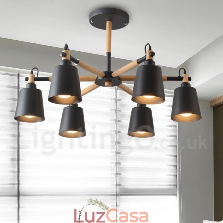 Lustre moderno contemporâneo de madeira com 6 luzes Lustre moderno contemporâneo de madeira com 6 luzes