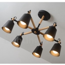 Lustre moderno contemporâneo de madeira com 6 luzes