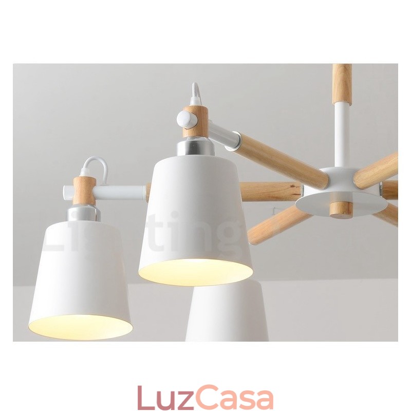 Lustre moderno contemporâneo de madeira com 6 luzes