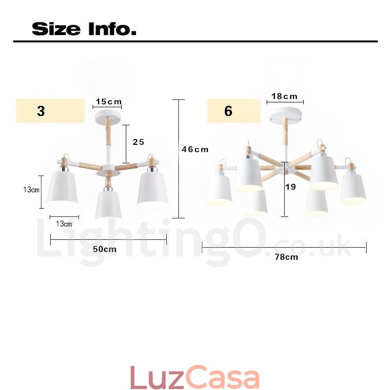 Lustre moderno contemporâneo de madeira com 6 luzes