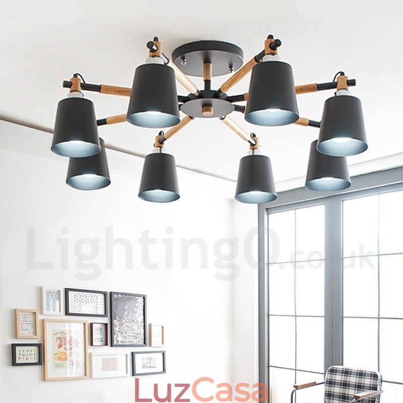 Lustre de madeira moderno e contemporâneo de 8 luzes