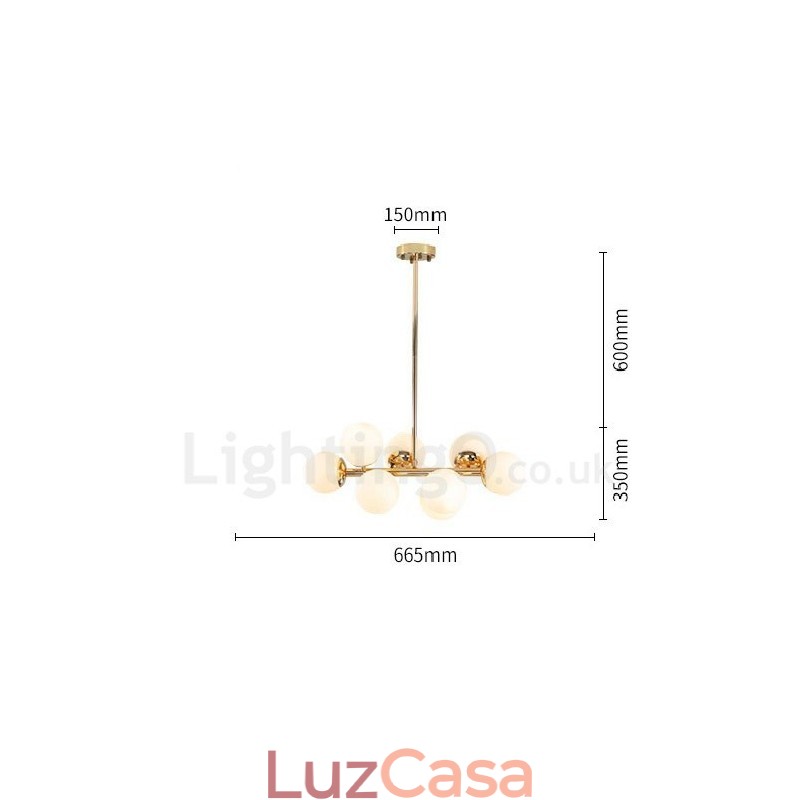 Lustre moderno contemporâneo de 8 luzes com abajur de vidro