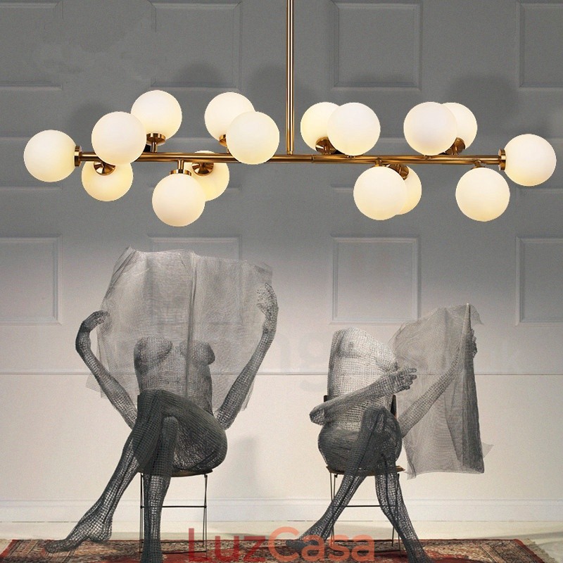 Lustre moderno contemporâneo de 16 luzes com cúpula de vidro e lâmpada