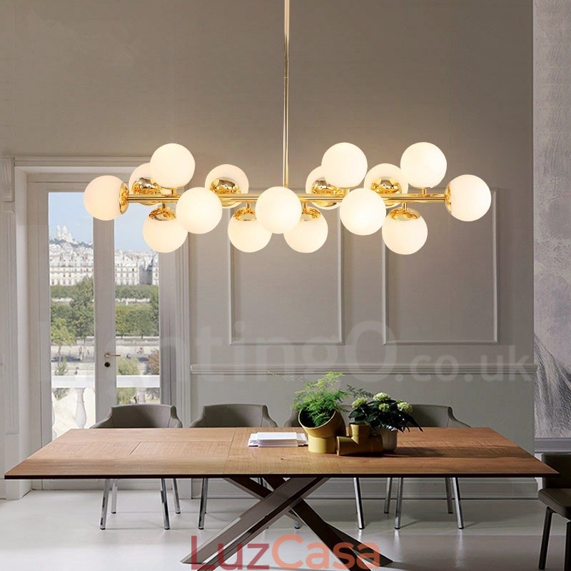 Lustre moderno contemporâneo de 16 luzes com cúpula de vidro e lâmpada