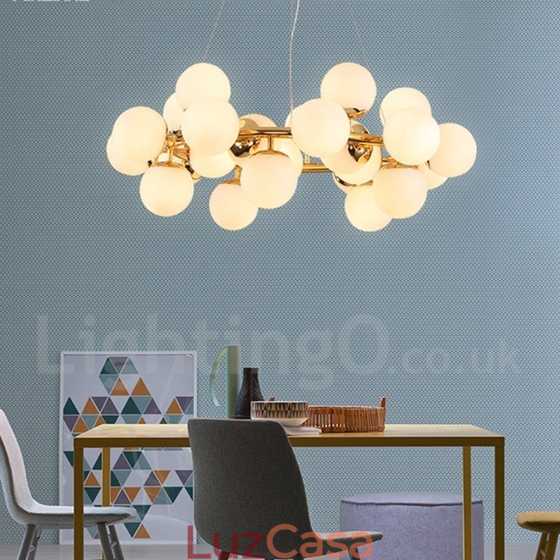 Lustre moderno contemporâneo de 24 luzes com abajur de vidro