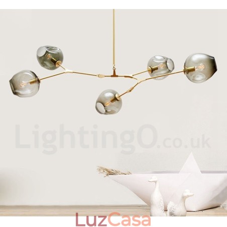 Lustre moderno contemporâneo de 5 luzes com abajur de vidro Lustre moderno contemporâneo de 5 luzes com abajur de vidro
