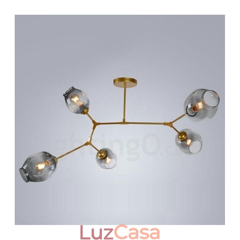 Lustre moderno contemporâneo de 5 luzes com abajur de vidro