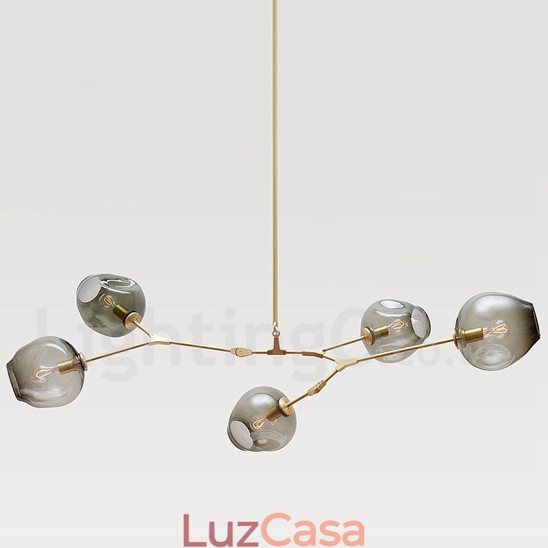 Lustre moderno contemporâneo de 5 luzes com abajur de vidro