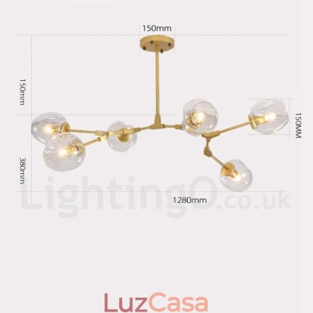Lustre moderno contemporâneo de 6 luzes com cúpula de vidro transparente e luz Lustre moderno contemporâneo de 6 luzes com cúpula de vidro transparente e luz