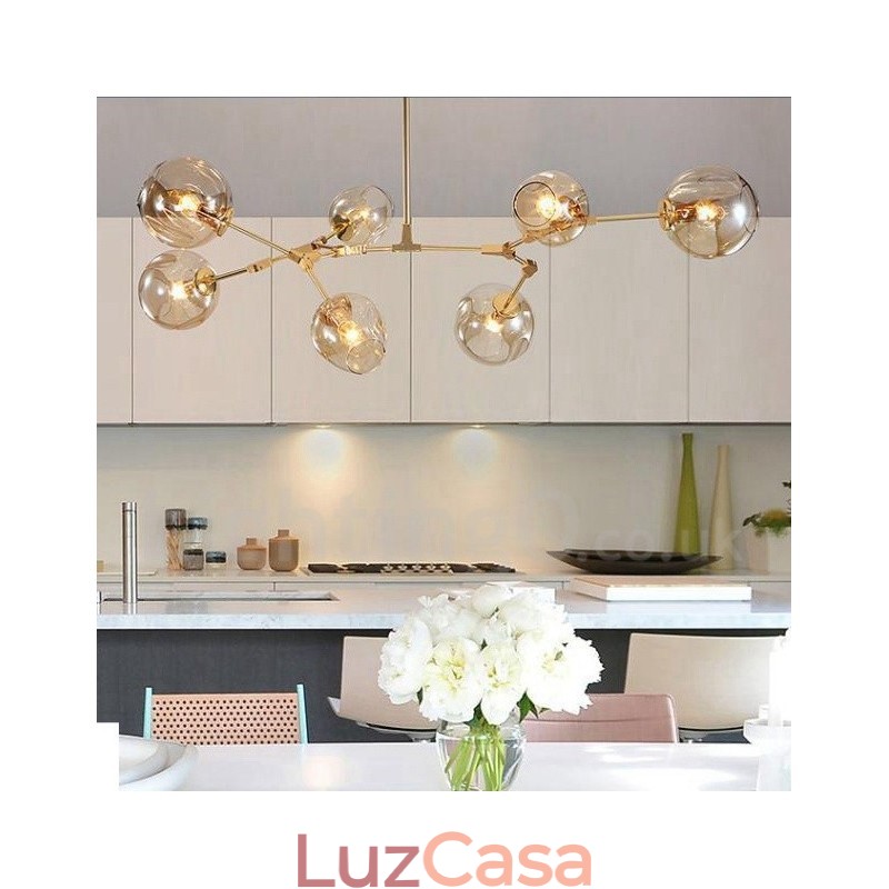 Lustre moderno contemporâneo de 7 luzes com cúpula de vidro transparente e lâmpada