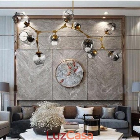 Lustre dourado de 10 luzes com cúpula de vidro, estilo contemporâneo moderno Lustre dourado de 10 luzes com cúpula de vidro, estilo contemporâneo moderno