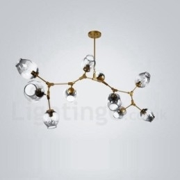 Lustre dourado de 10 luzes com cúpula de vidro, estilo contemporâneo moderno
