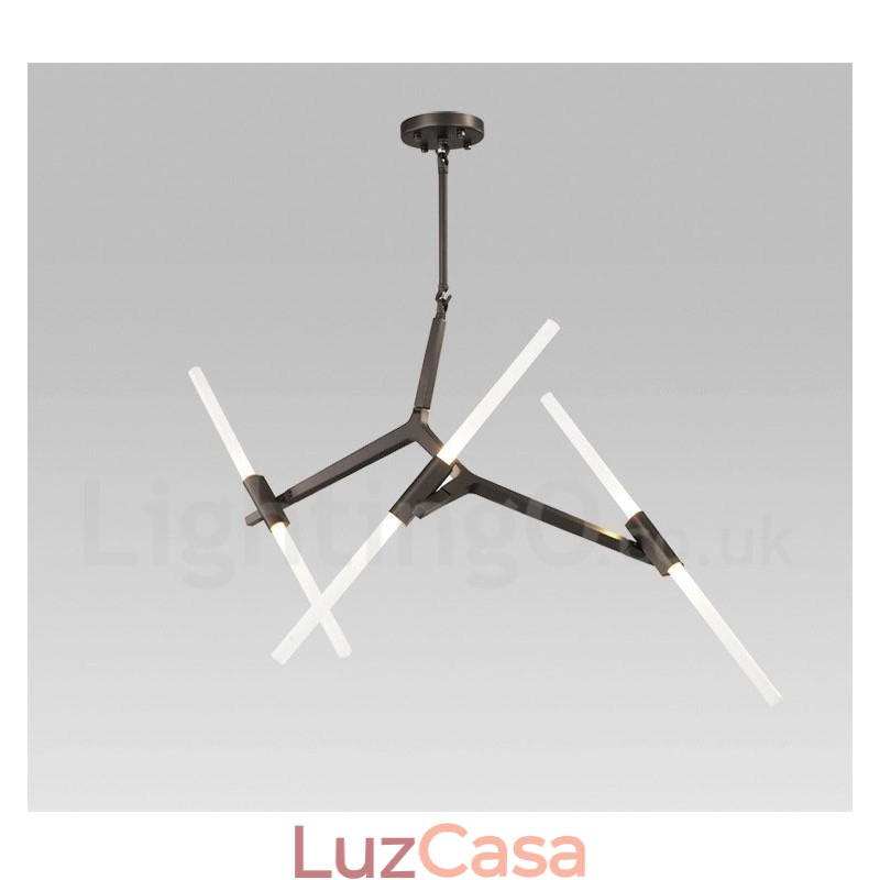 Lustre moderno contemporâneo de 6 luzes e 2 níveis (preto dourado)