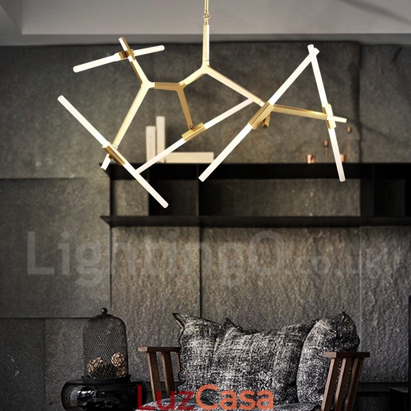 Lustre moderno contemporâneo de 10 luzes (preto dourado)