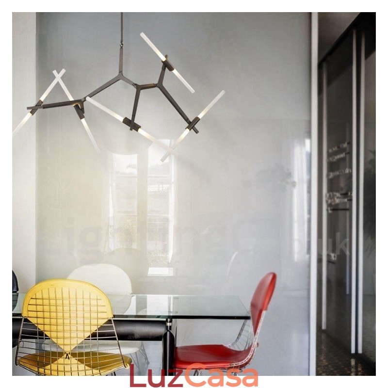 Lustre moderno contemporâneo de 10 luzes (preto dourado)