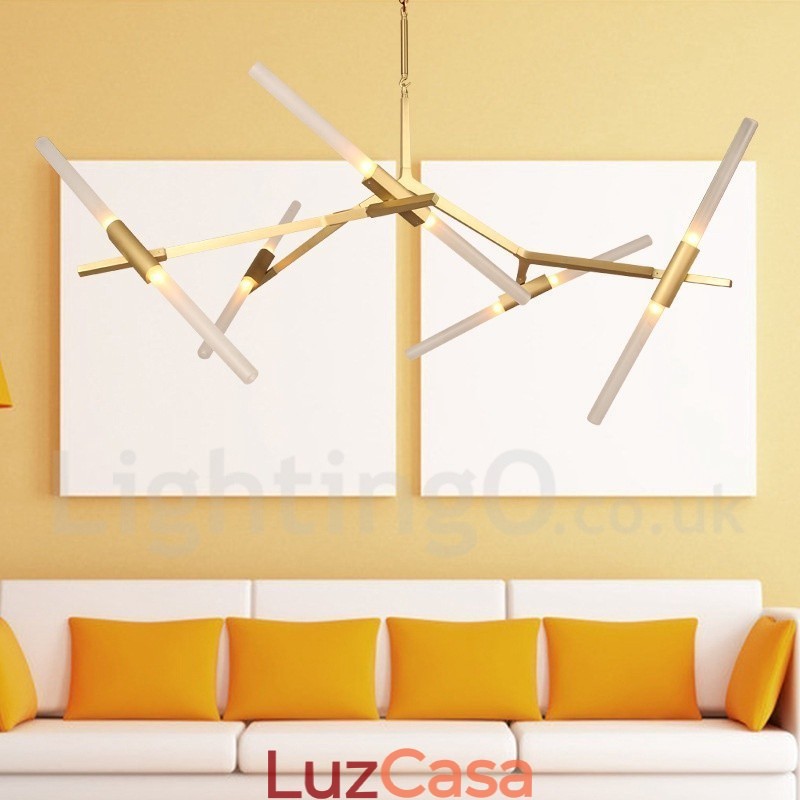 Lustre moderno contemporâneo de 10 luzes (preto dourado)