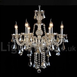 Lustre moderno de cristal K9 cor conhaque vintage retrô com 6 luzes