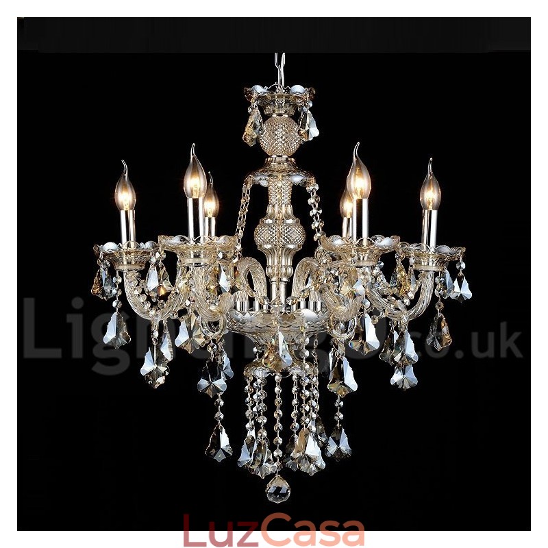 Lustre moderno de cristal K9 cor conhaque vintage retrô com 6 luzes