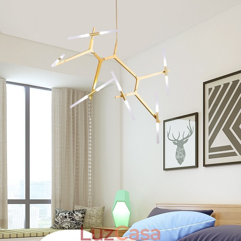 Lustre moderno contemporâneo de 12 luzes (preto dourado)