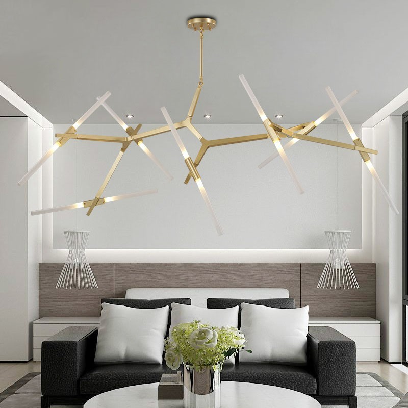 Lustre moderno contemporâneo de 14 luzes (preto dourado)