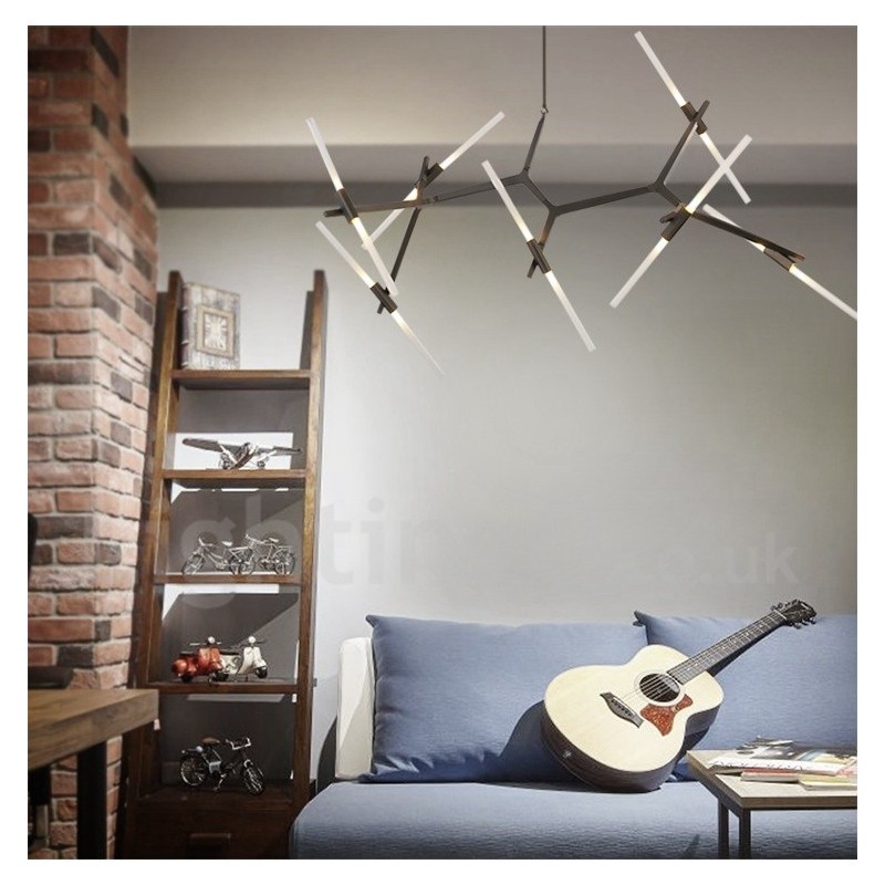 Lustre moderno contemporâneo de 14 luzes (preto dourado)