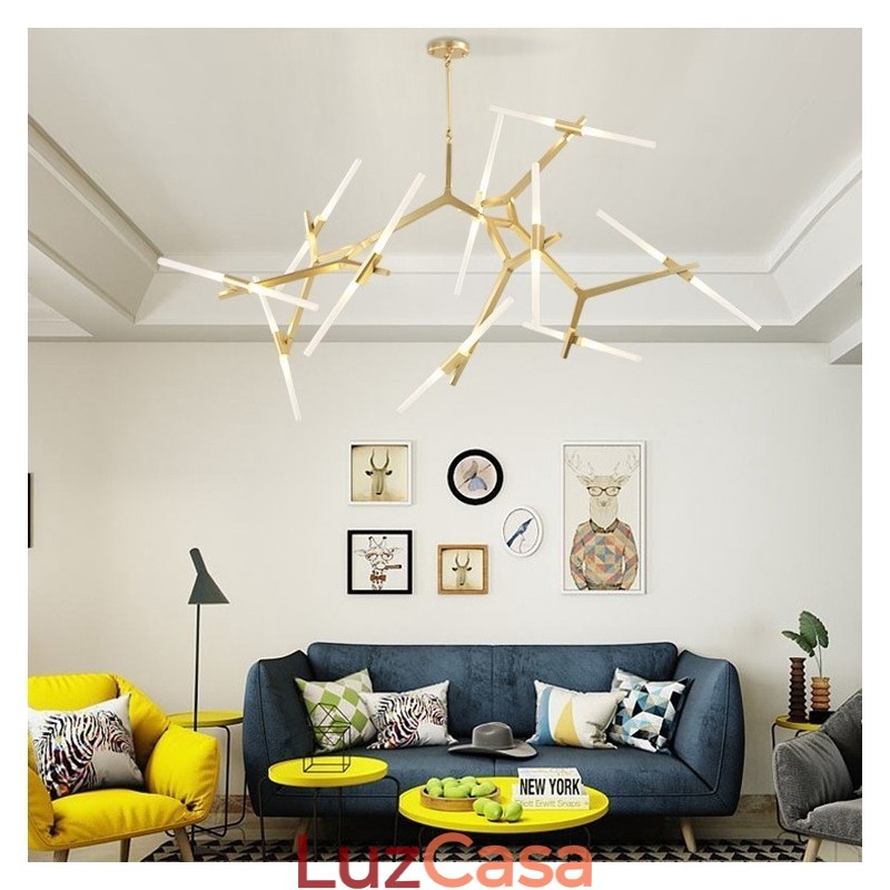 Lustre moderno contemporâneo de 20 luzes (preto dourado)