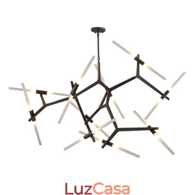 Lustre moderno contemporâneo de 20 luzes (preto dourado)