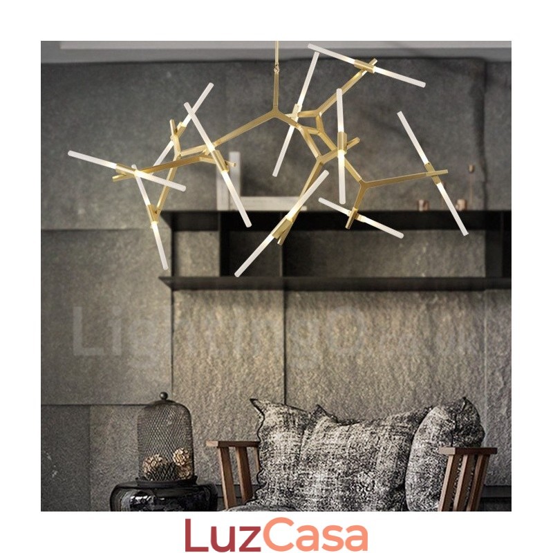 Lustre moderno contemporâneo de 20 luzes (preto dourado)