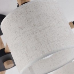 Lustre moderno contemporâneo de madeira com 3 luzes de nível único e sombra de tecido de tambor e
