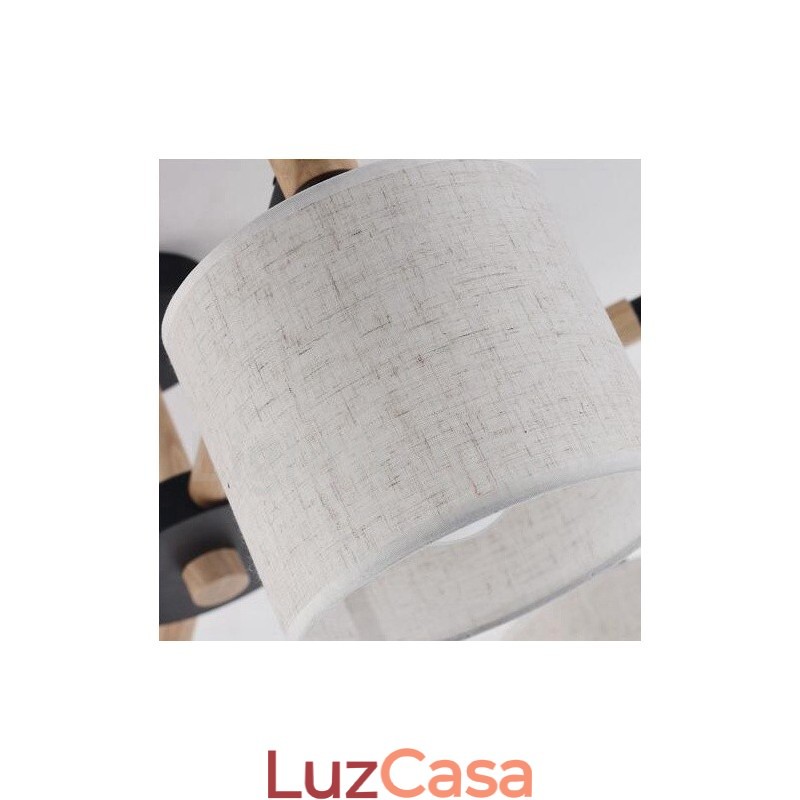 Lustre moderno contemporâneo de madeira com 3 luzes de nível único e sombra de tecido de tambor e