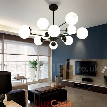 Lustre de metal preto de 12 luzes e 2 níveis com cúpula de vidro estilo contemporâneo moderno Lustre de metal preto de 12 luzes e 2 níveis com cúpula de vidro estilo contemporâneo moderno