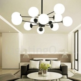 Lustre de metal preto de 12 luzes e 2 níveis com cúpula de vidro estilo contemporâneo moderno