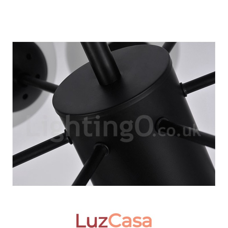 Lustre de metal preto de 12 luzes e 2 níveis com cúpula de vidro estilo contemporâneo moderno