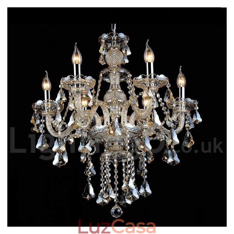 Lustre moderno de cristal K9 cor conhaque vintage retrô com 6 luzes