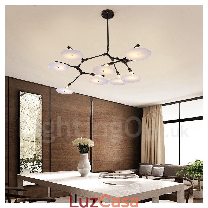 Lustre moderno contemporâneo preto de 8 luzes
