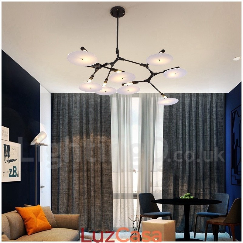 Lustre moderno contemporâneo preto de 8 luzes