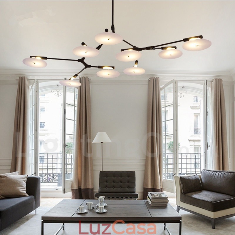 Lustre moderno contemporâneo preto de 9 luzes