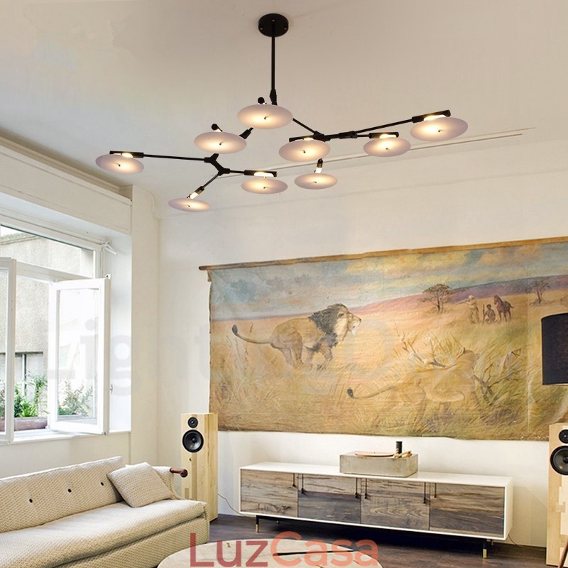 Lustre moderno contemporâneo preto de 9 luzes