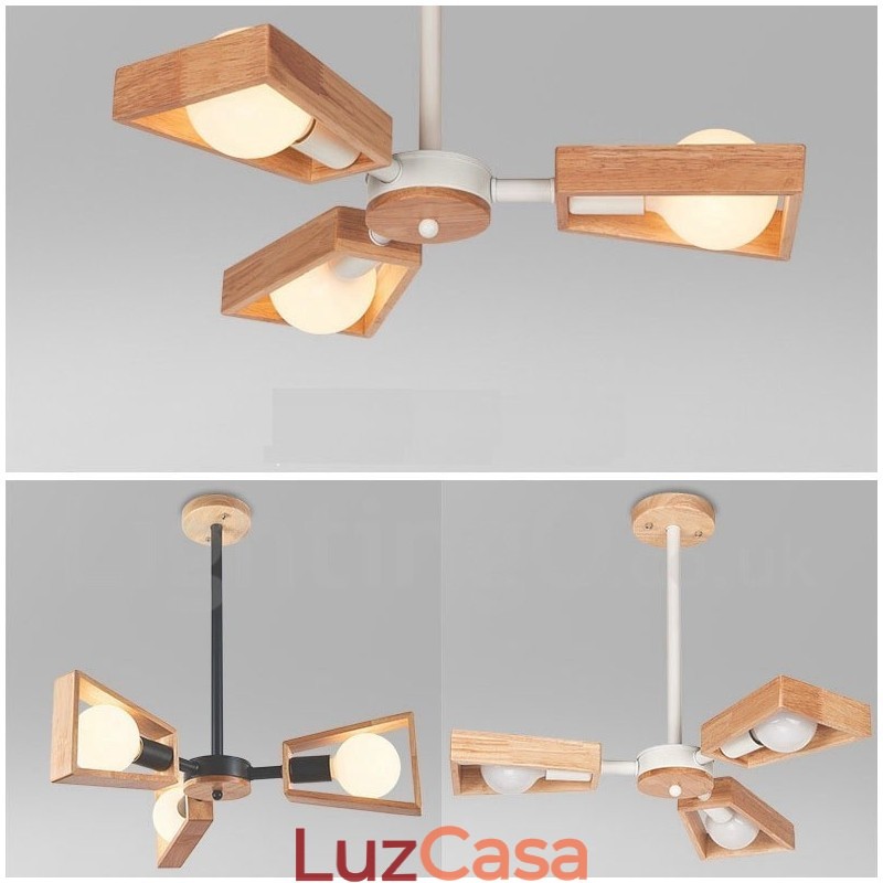 Lustre de madeira com 3 luzes e camada única, estilo moderno e contemporâneo