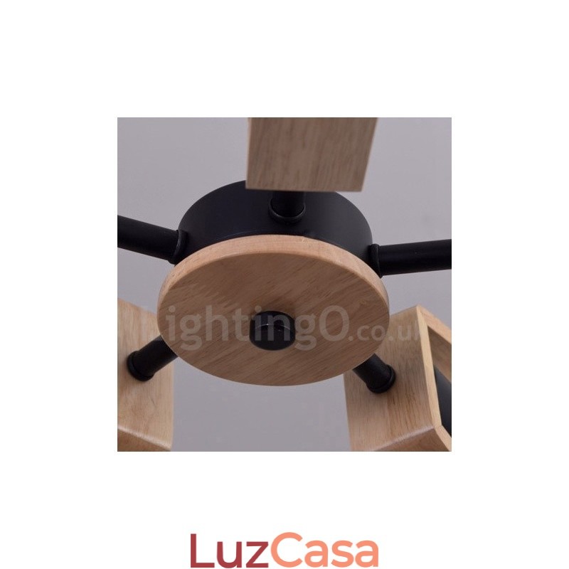 Lustre de madeira com 3 luzes e camada única, estilo moderno e contemporâneo