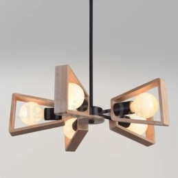 Lustre de madeira de camada única com 5 luzes, estilo moderno e contemporâneo