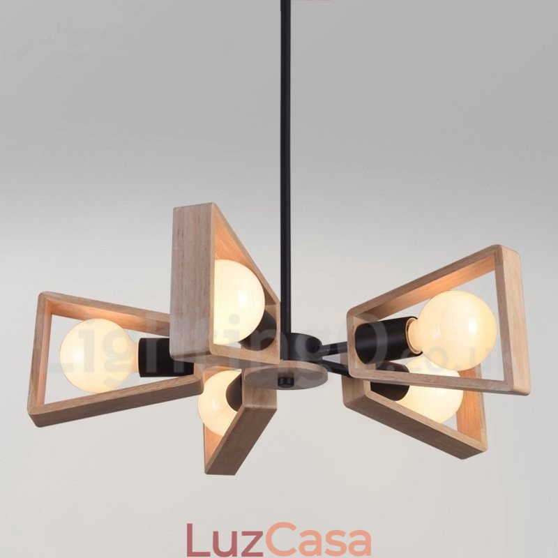 Lustre de madeira de camada única com 5 luzes, estilo moderno e contemporâneo