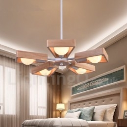 Lustre de madeira de camada única com 5 luzes, estilo moderno e contemporâneo