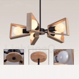 Lustre de madeira de camada única com 5 luzes, estilo moderno e contemporâneo