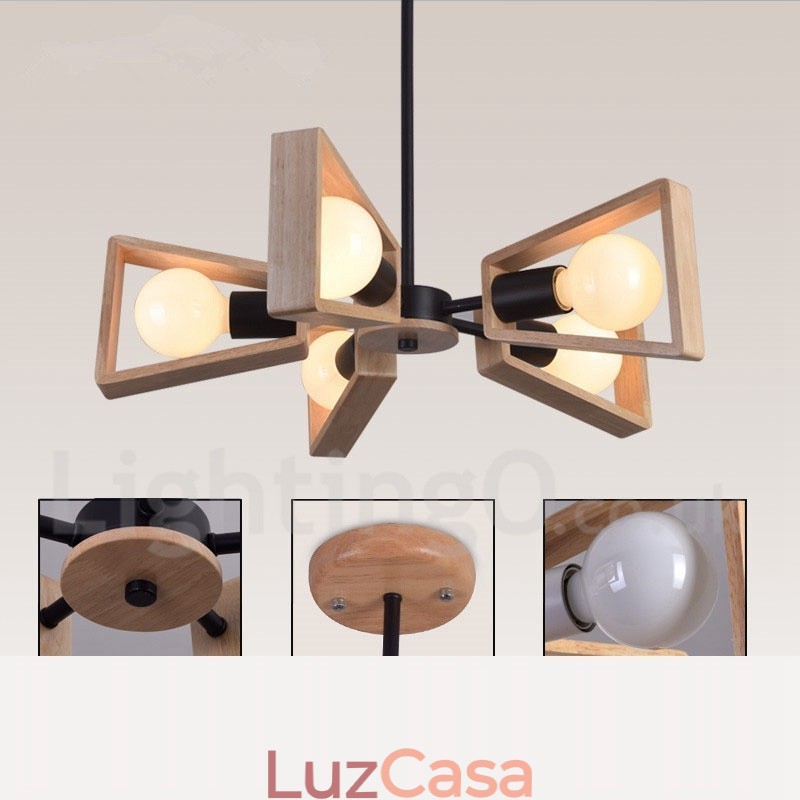 Lustre de madeira de camada única com 5 luzes, estilo moderno e contemporâneo