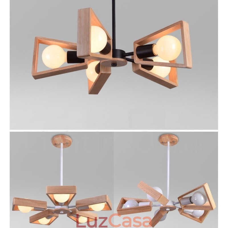 Lustre de madeira de camada única com 5 luzes, estilo moderno e contemporâneo