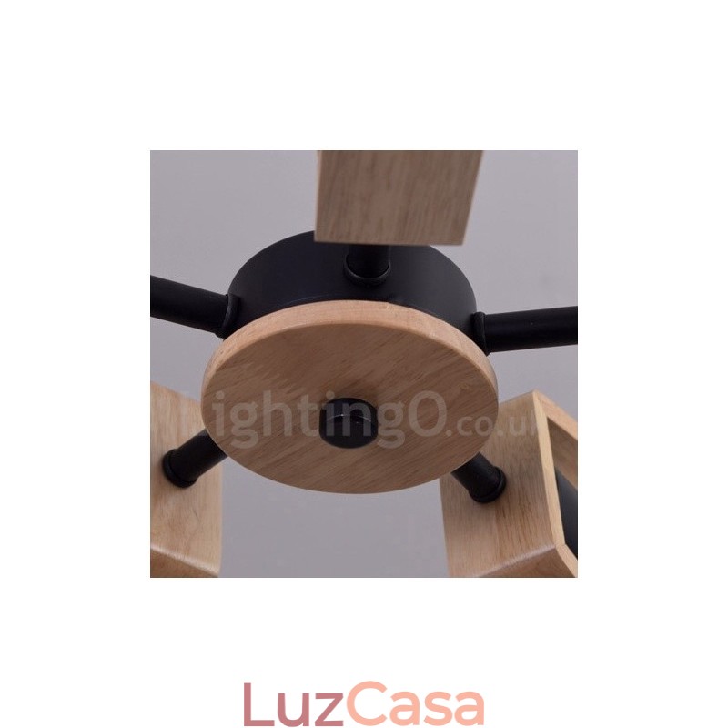 Lustre de madeira de camada única com 5 luzes, estilo moderno e contemporâneo